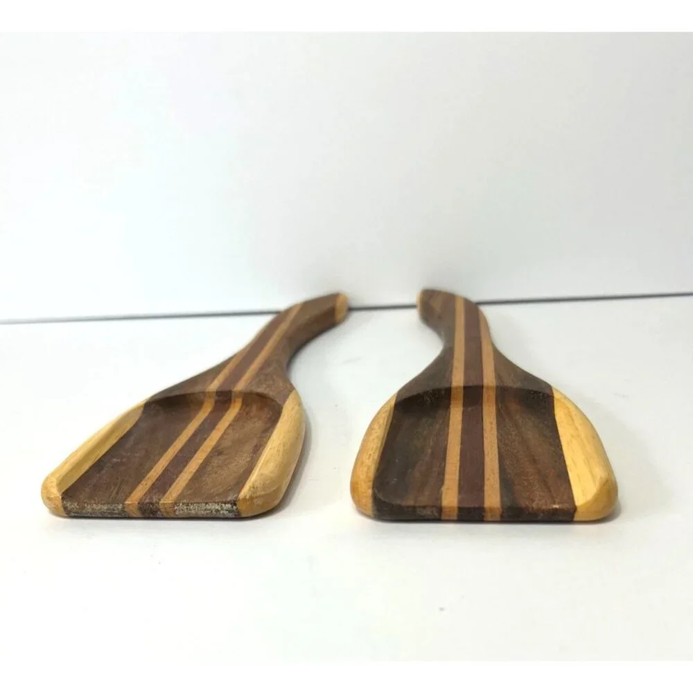 Vintage Striped Wooden Salad Servers 12